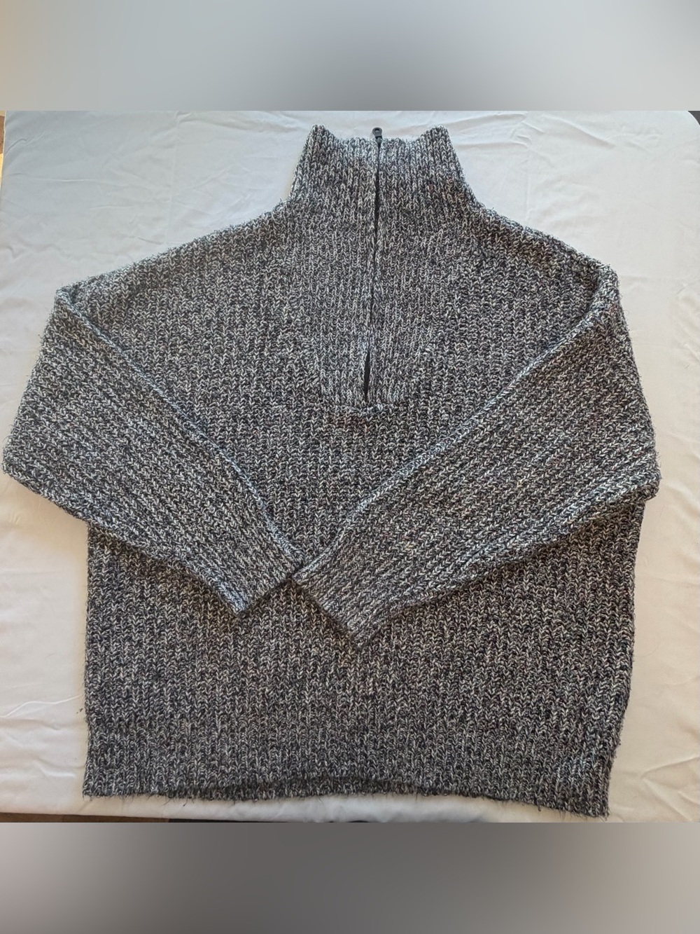 OFFLINE by Aerie Gray Confetti Marled Knit Quarter Zip Sweater XL